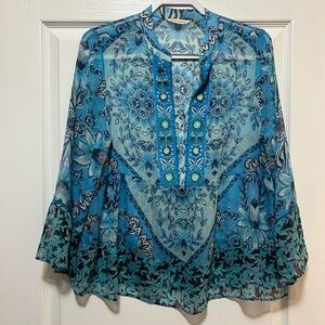 Soft Surroundings Blue Floral Blouse